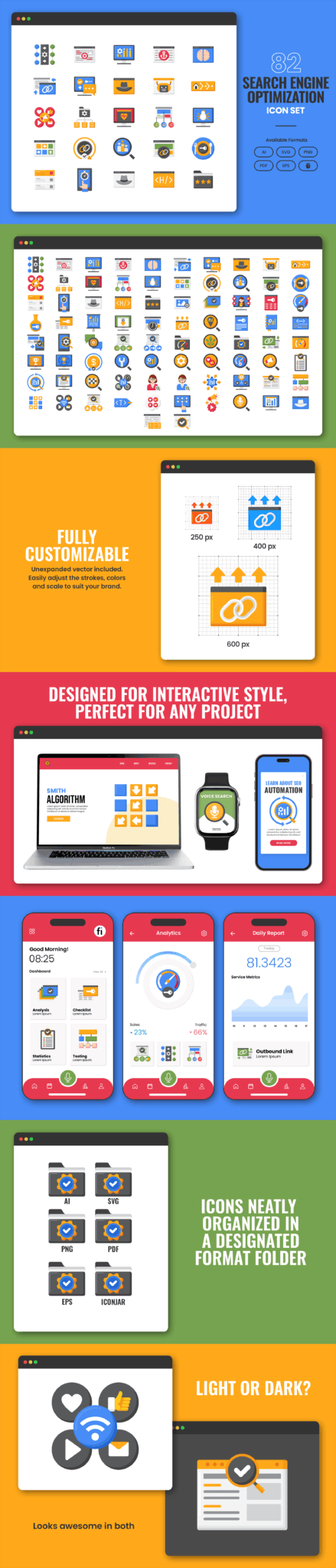 82 Search Engine Optimization Icon Set - Flat Icons