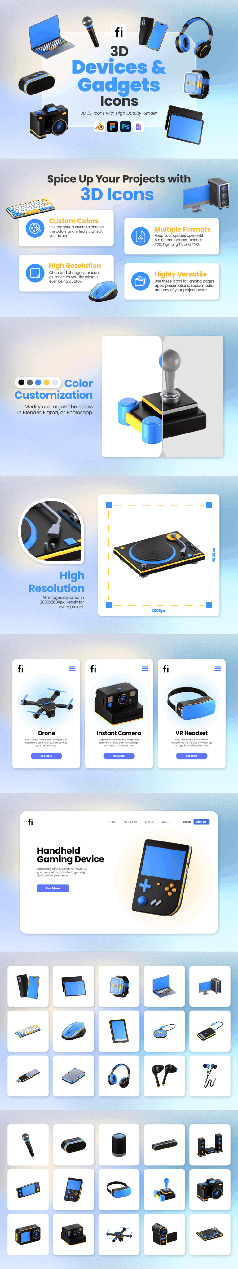 3D Devices and Gadgets Icon Set - Flat Icons