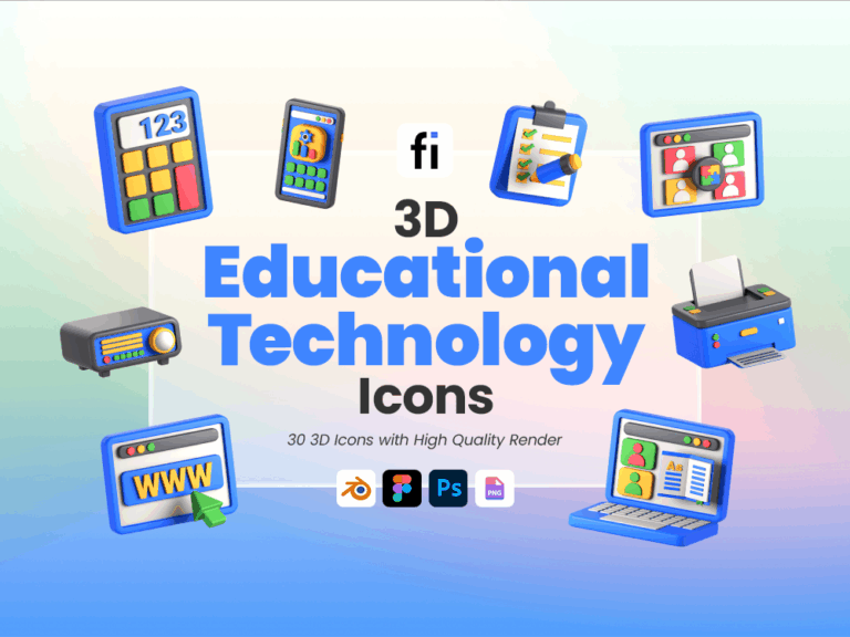 30 3D Educational Technology Icon Set Featured Image