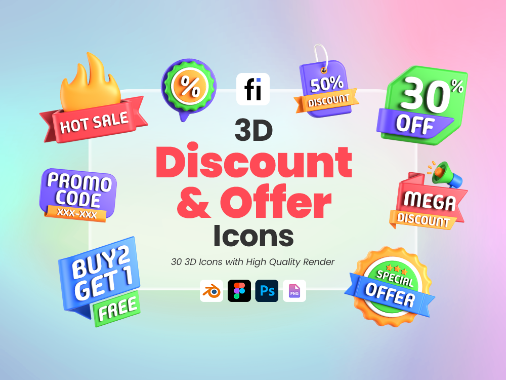 3D Discount & Offer Icon Set Featured Image