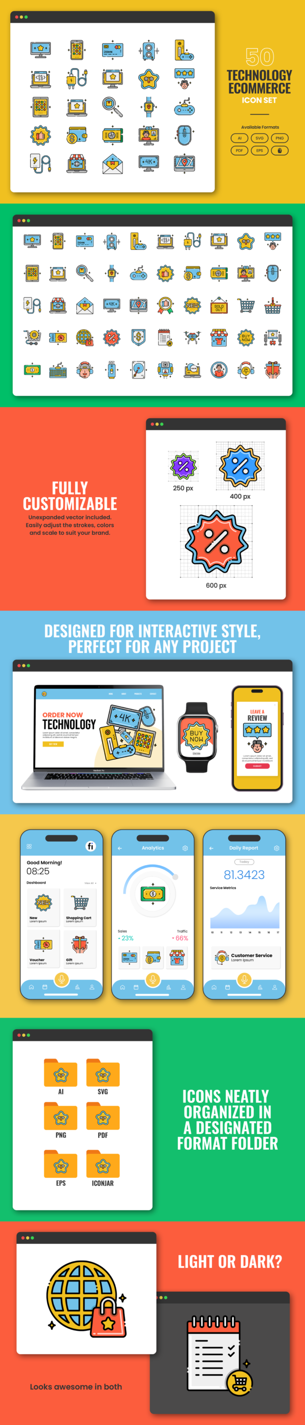 50 Electronics eCommerce Icon Set - Flat Icons