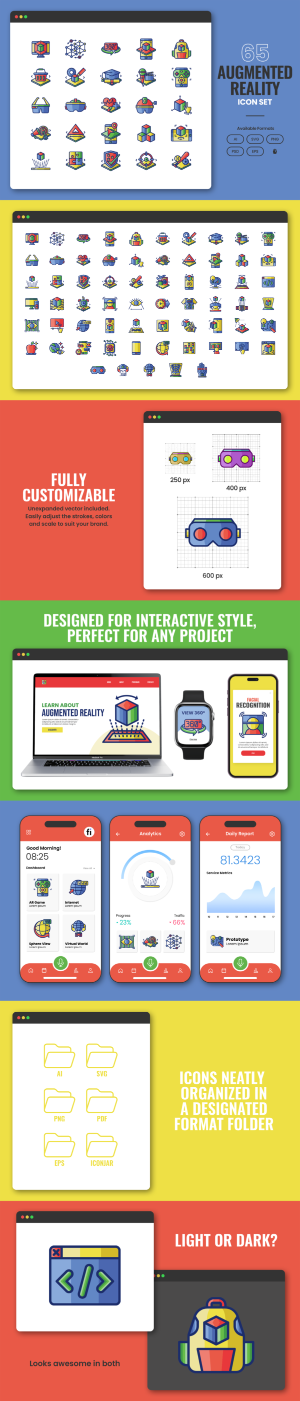 65 Interactive Reality Icon Set - Flat Icons