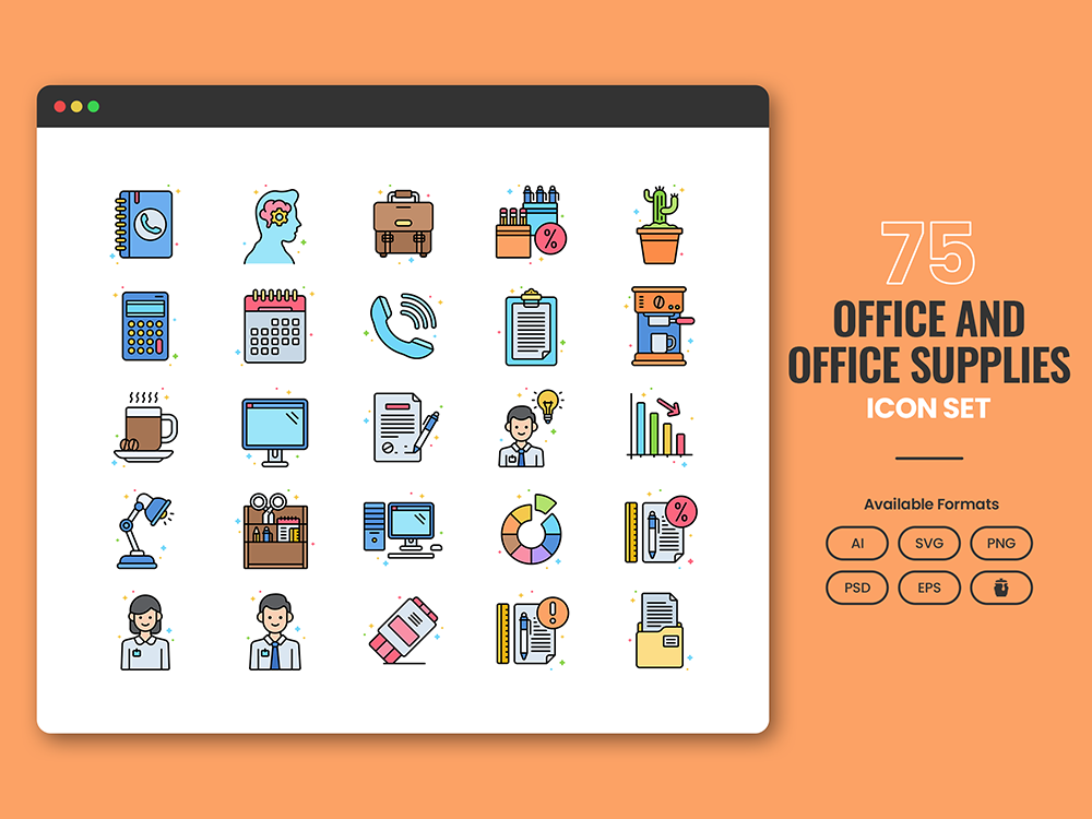 75 Office Stationery Icon Set Featured Image