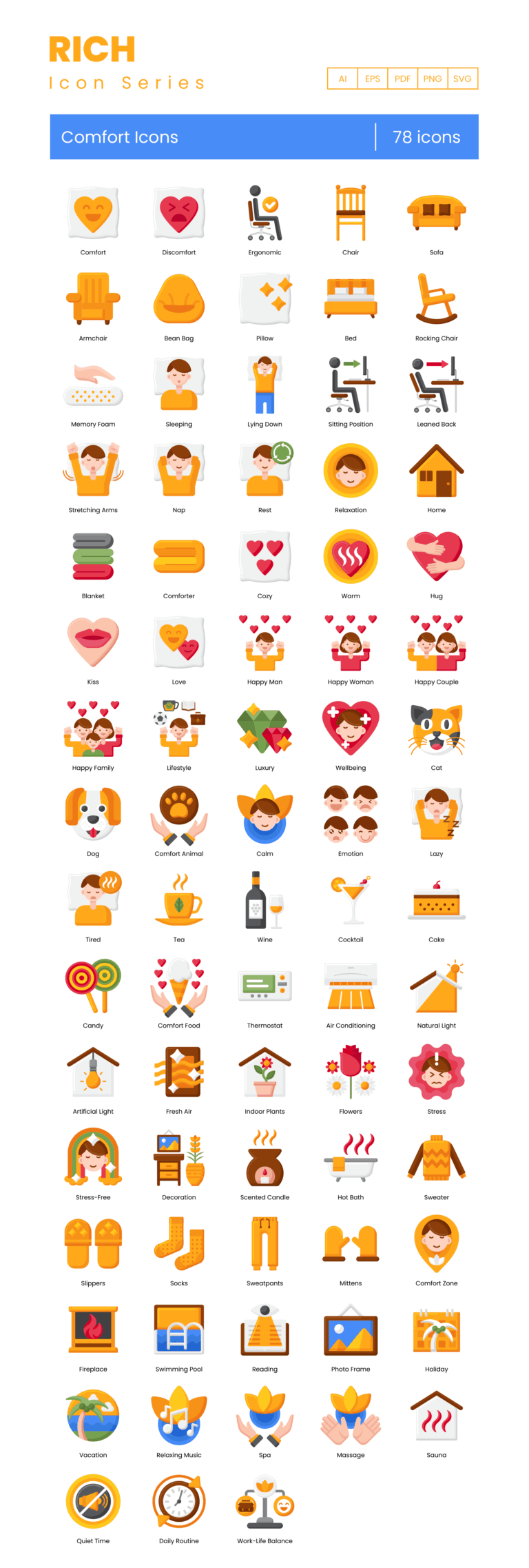 78 Relax Icon Set - Flat Icons