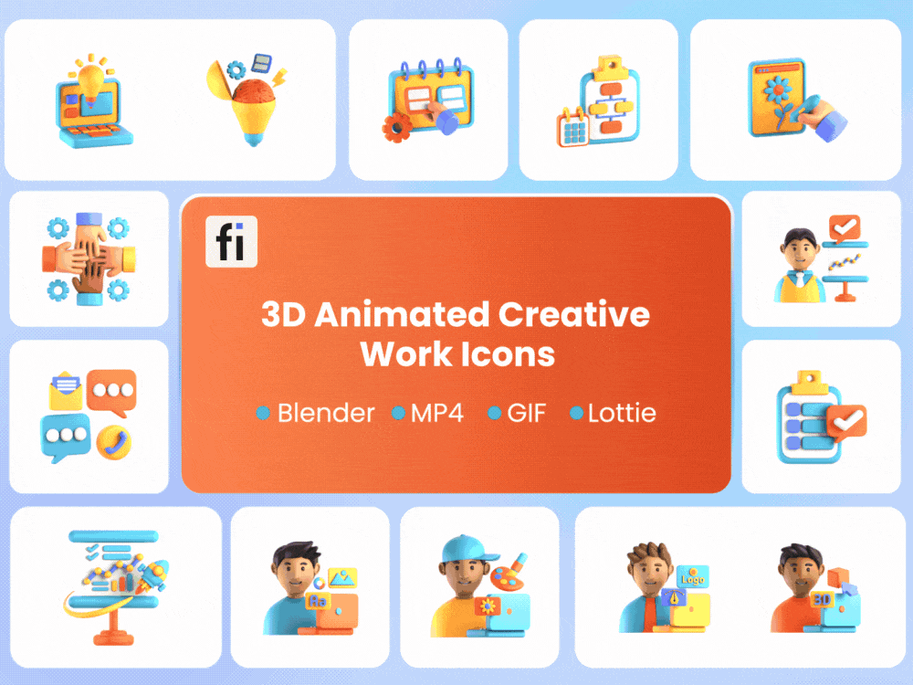 3D Animated Creative Work Icons Set Featured Image