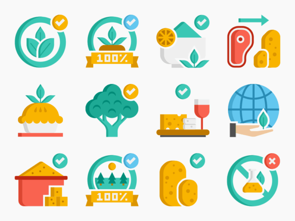 90 Vegan and Vegetarian Icon Set - Flat Icons