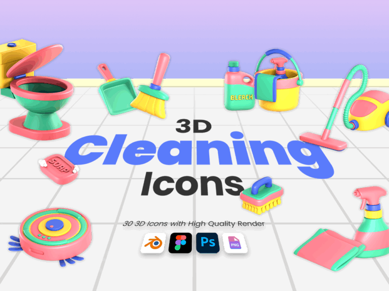 30 3D Cleaning Icon Set Featured Image