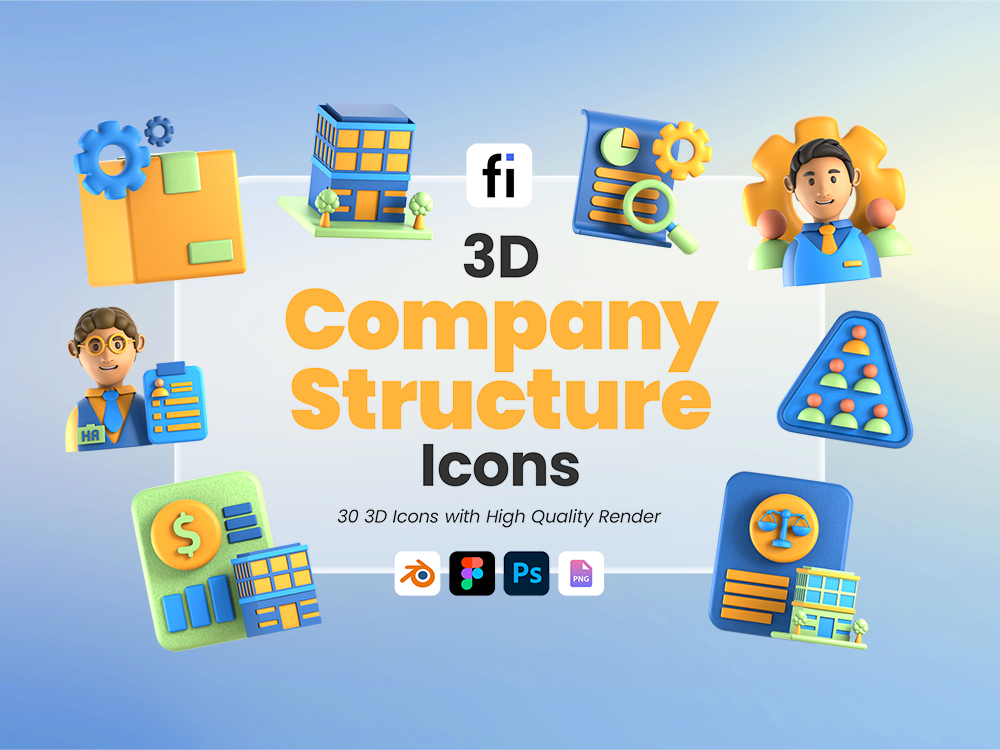 3D Company Structure Icon Set Featured Image