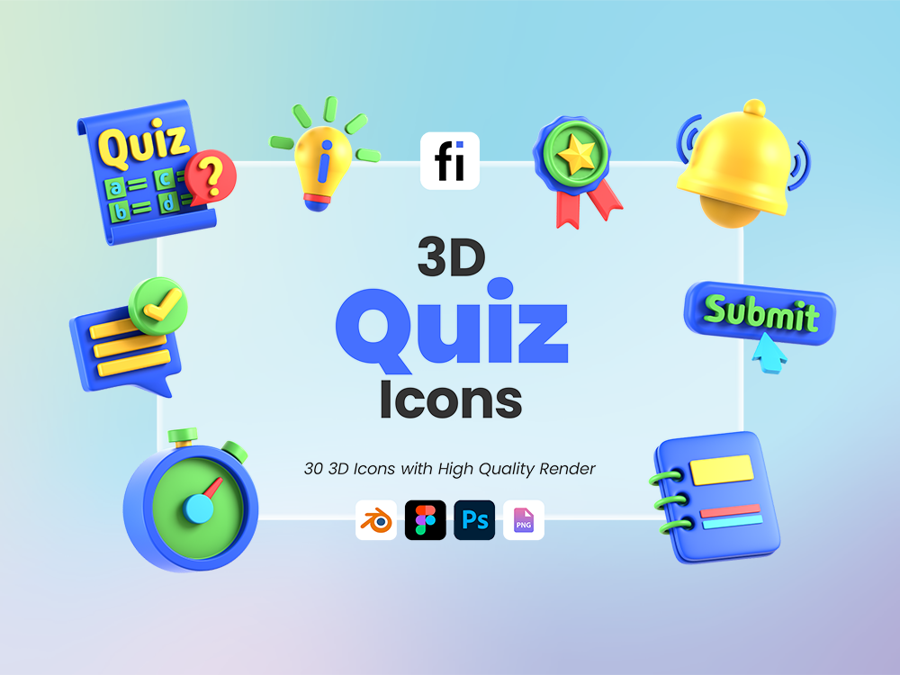 3D Quiz Icon Set Featured Image