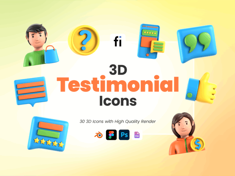 3D Testimonial Icon Set