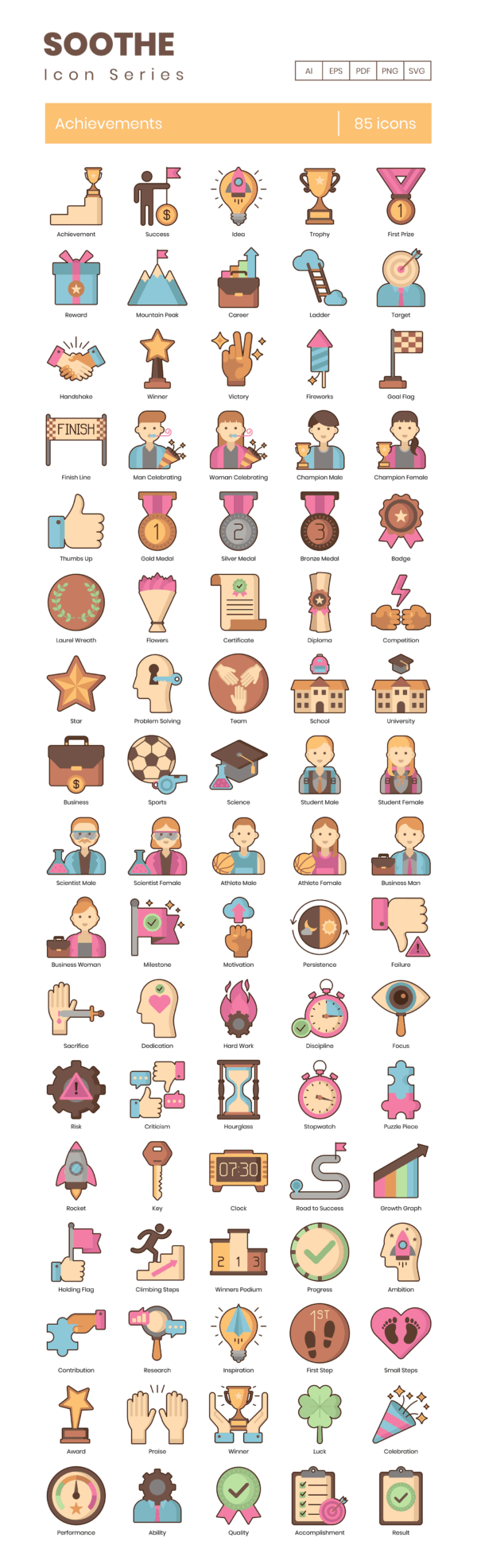 85 Milestones Icon Set - Flat Icons
