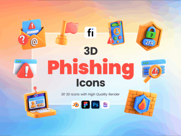3D Phishing Icon Set - Flat Icons