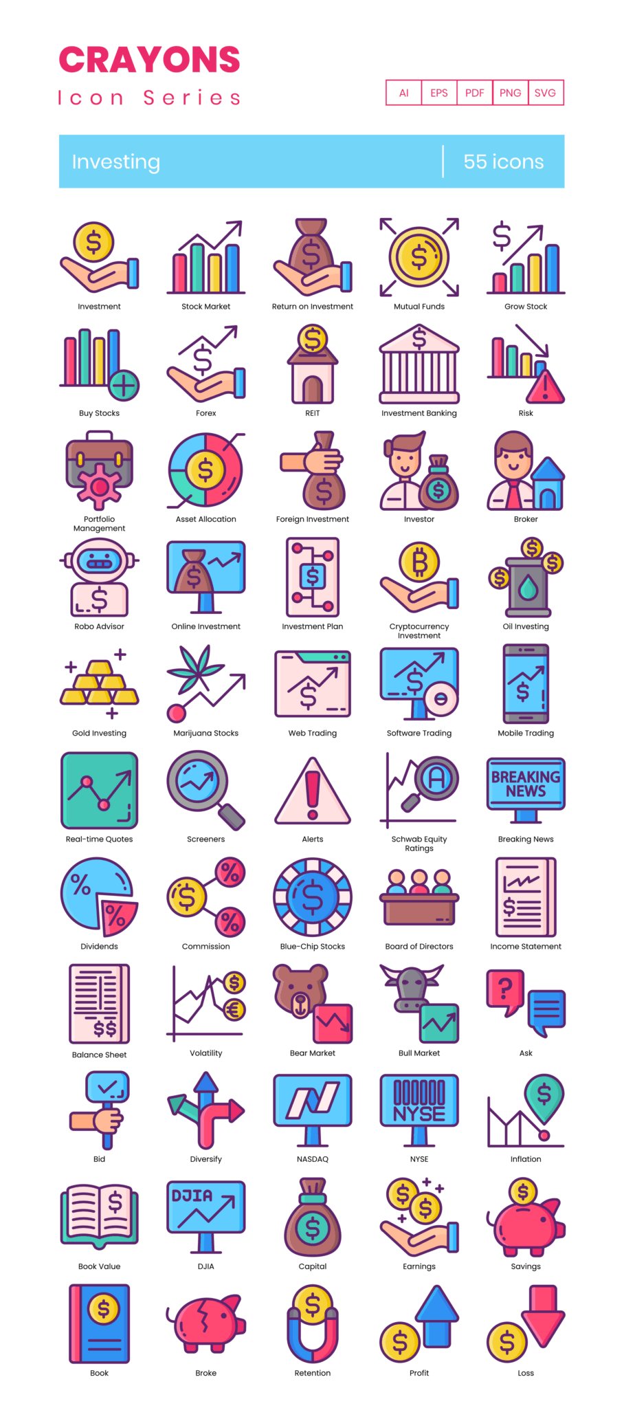55 Capital Icon Set - Flat Icons