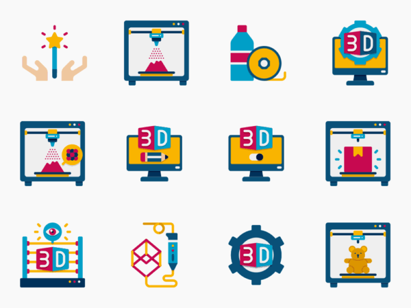 55 3D Printing Icon Set - Flat Icons