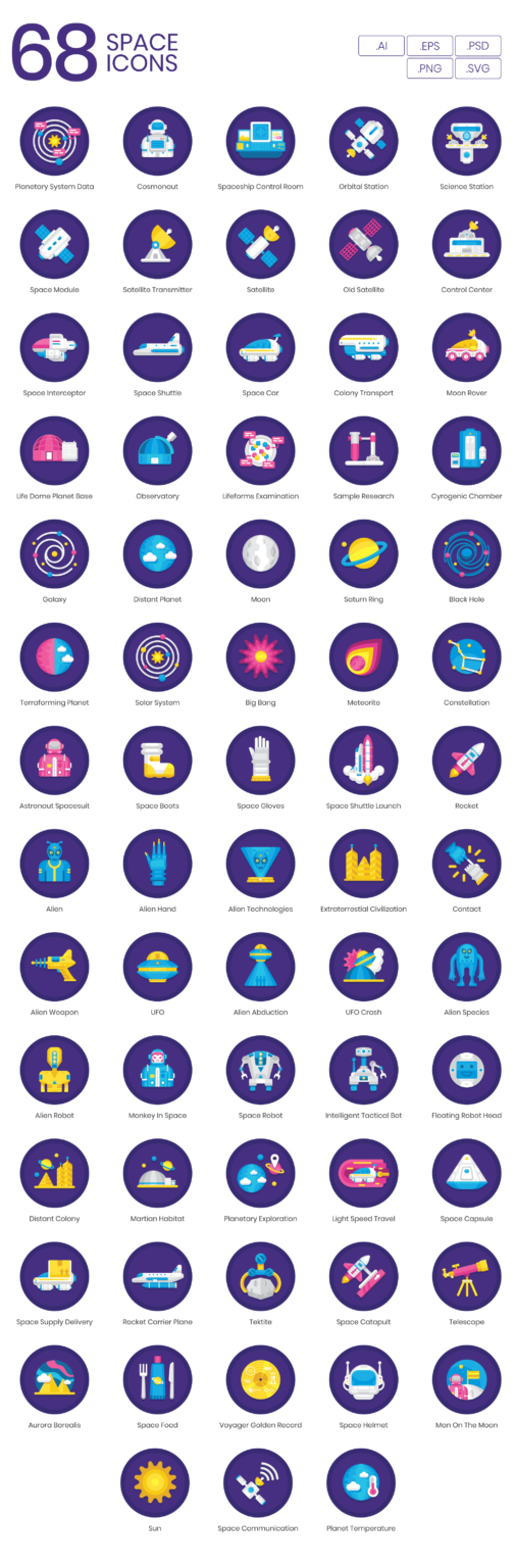 68 Space Icon Set - Flat Icons