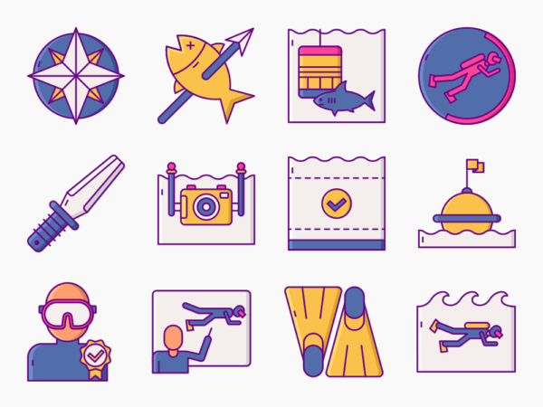 75 Deep-Sea Diving Icon Set - Flat Icons