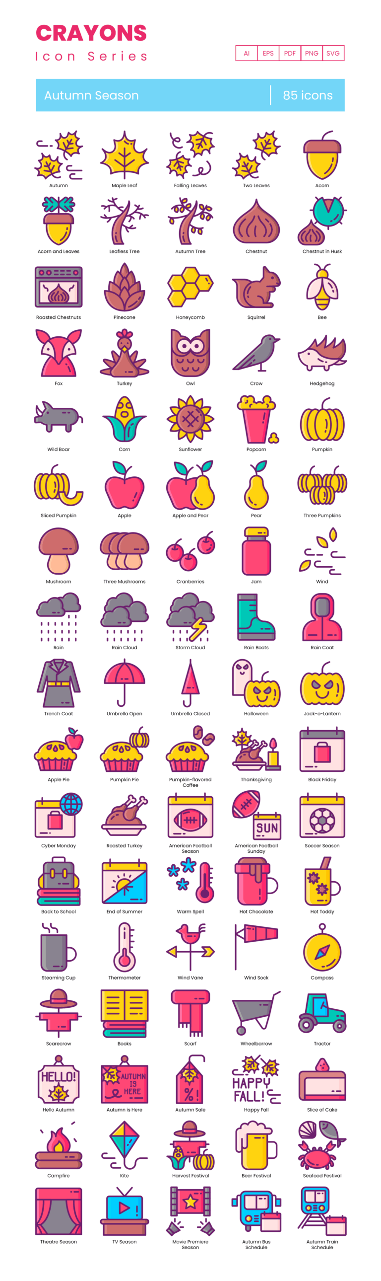 85 Fall Icon Set - Flat Icons