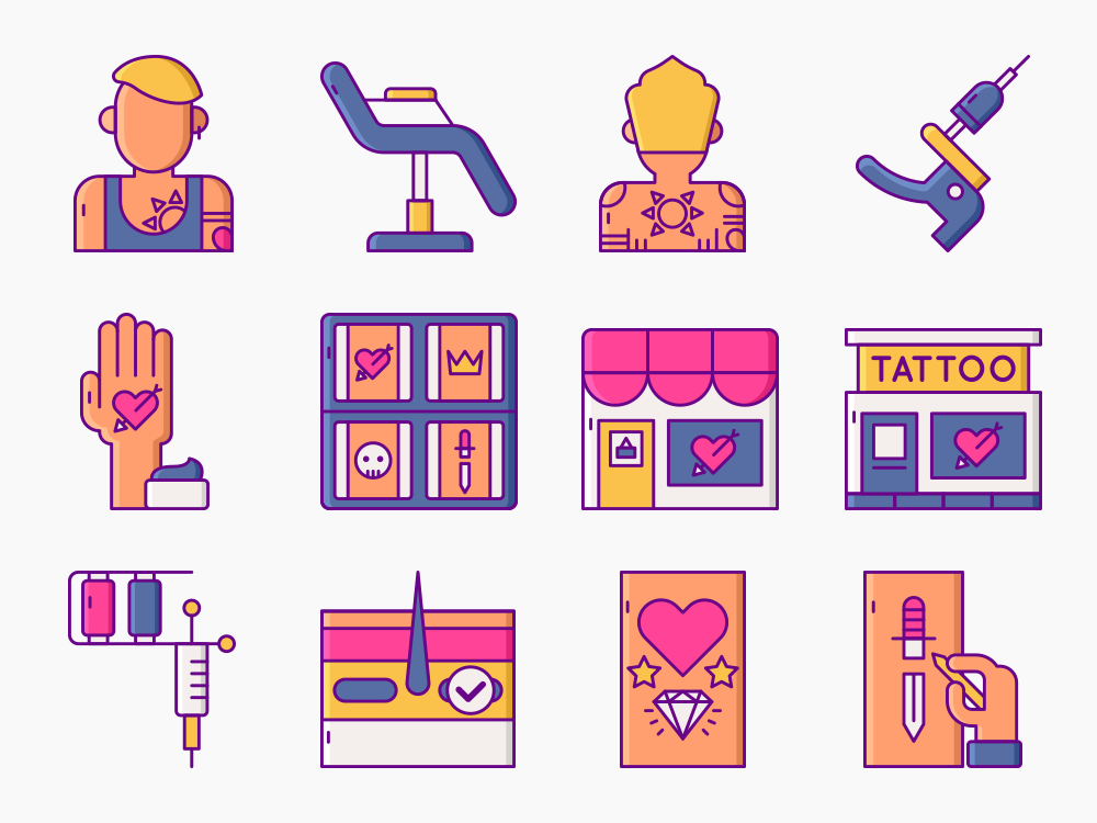 90 Tattoo Studio Icon Set Featured Image