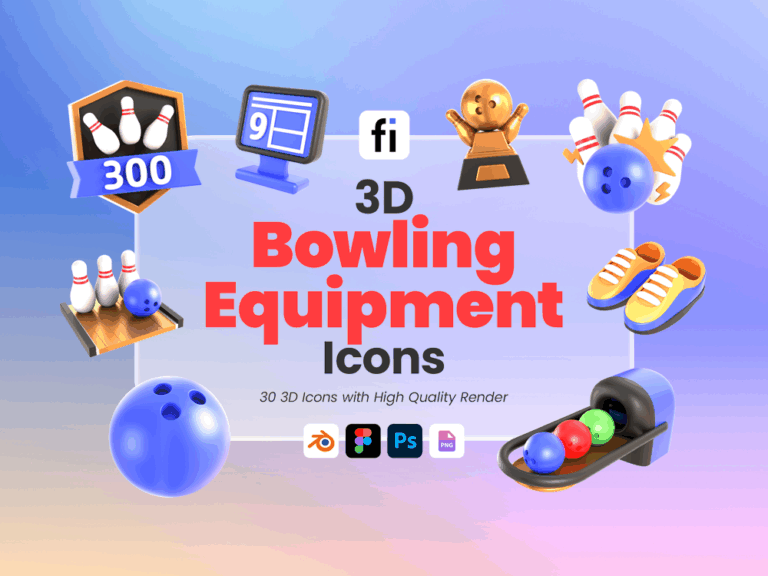 3D Bowling Equipment Icon Set Featured Image