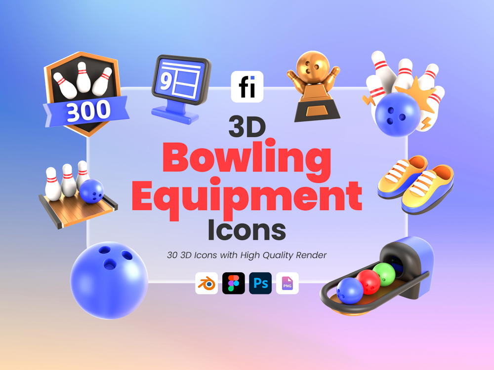 3D Bowling Equipment Icon Set Featured Image