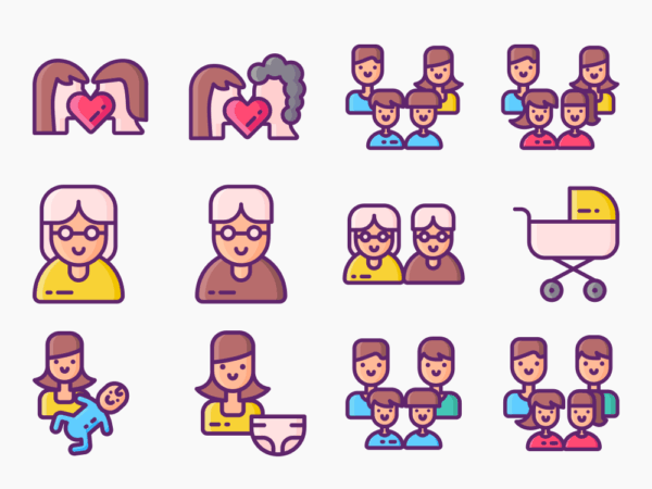 50 Family Icon Set - Flat Icons