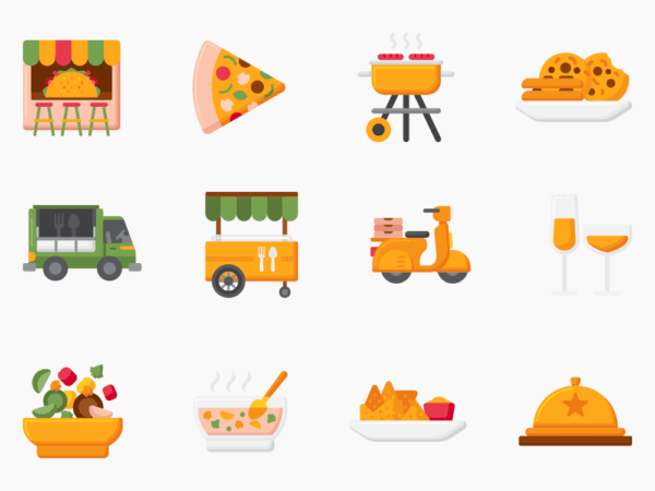 70 Food Service Icon Set - Flat Icons