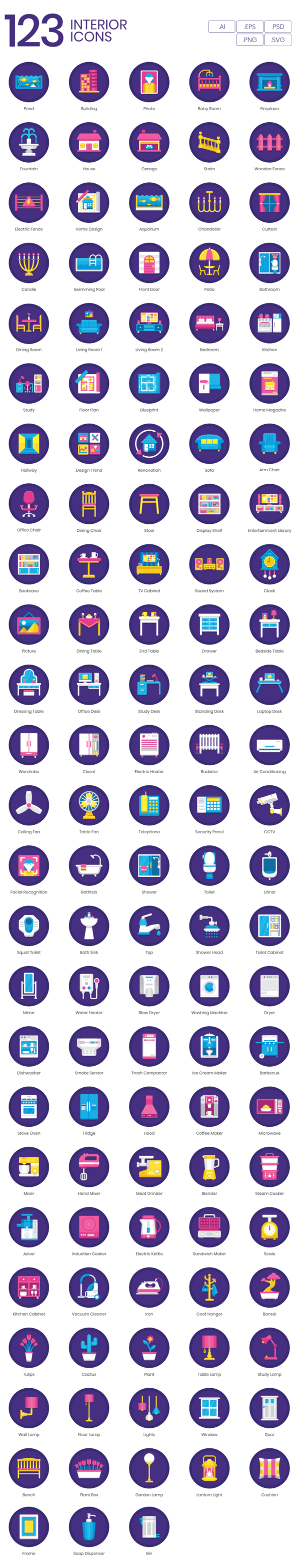 123 Home Decor Icon Set - Flat Icons