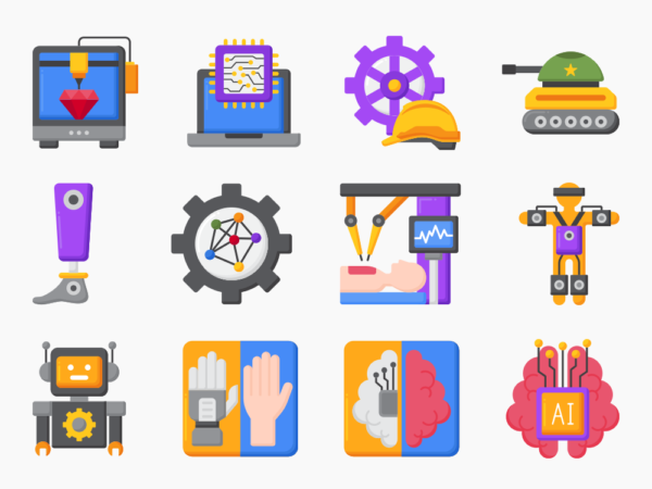 80 Bot Tech Icon Set - Flat Icons