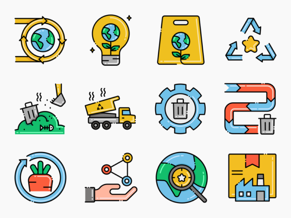 80 Circular Economy Icon Set - Flat Icons