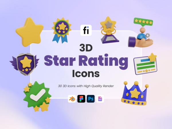 3D Star Rating Icon Set - Flat Icons