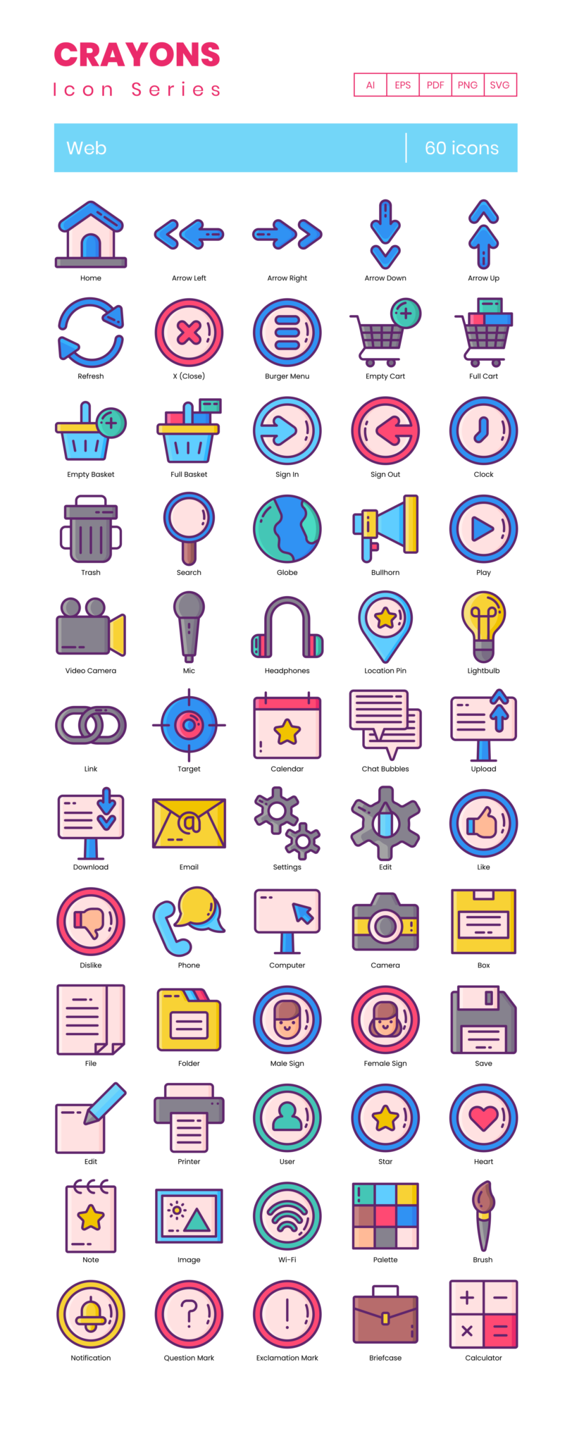 60 Web Network Icon Set - Flat Icons