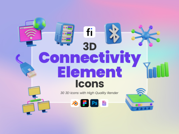 3D Connectivity Element Icon Set - Flat Icons