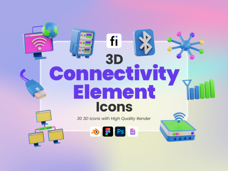 3D Connectivity Element Icon Set Featured Image