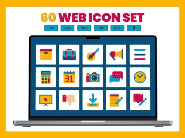 60 Web Tools Icon Set - Flat Icons