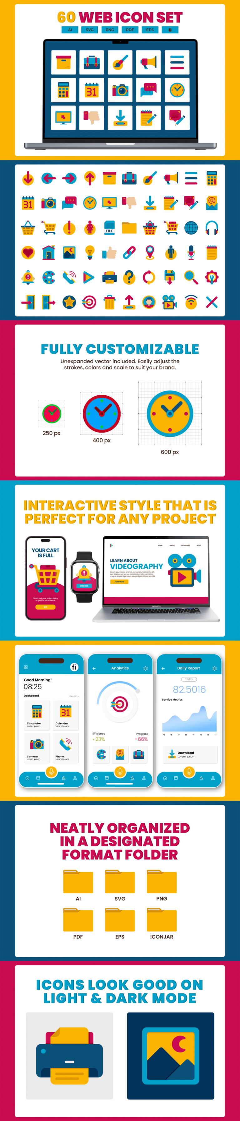 60 Web Tools Icon Set - Flat Icons