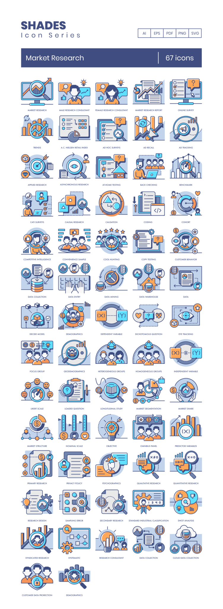 67 Consumer Study Icon Set - Flat Icons