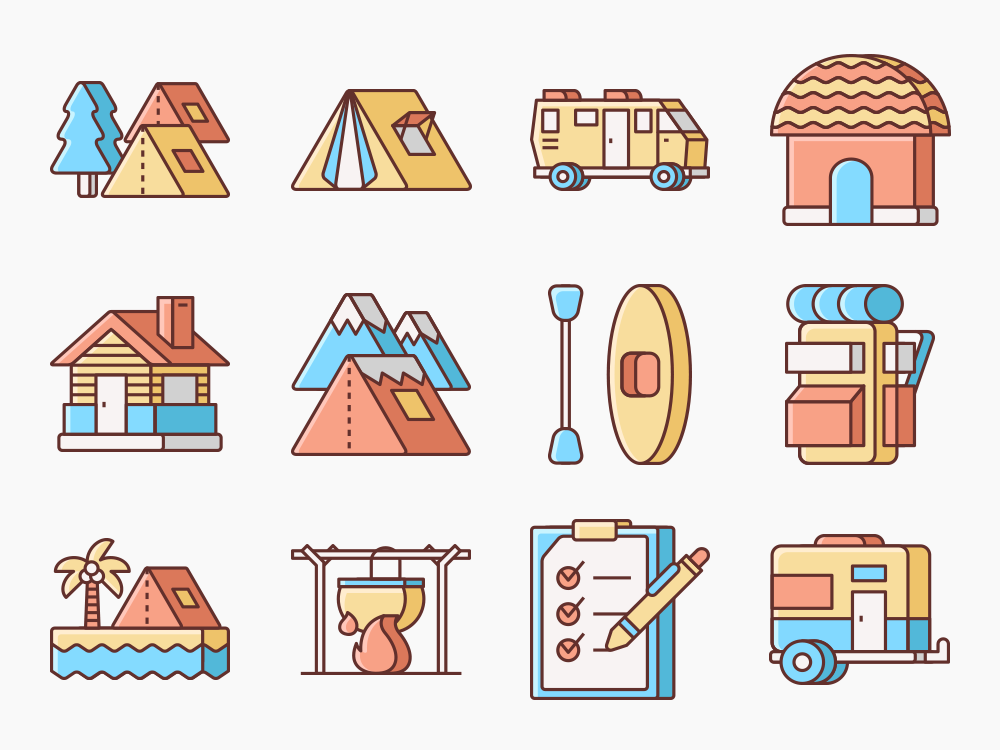 70 Camping Adventure Icon Set Featured Image