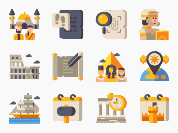 80 History Icon Set - Flat Icons