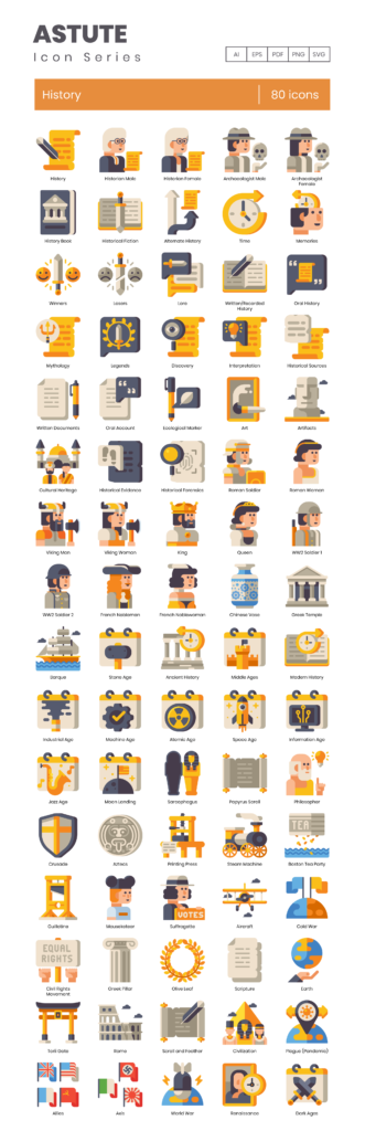 80 History Icon Set - Flat Icons