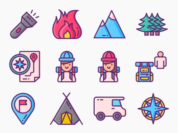 50 Adventure Trip Icon Set - Flat Icons
