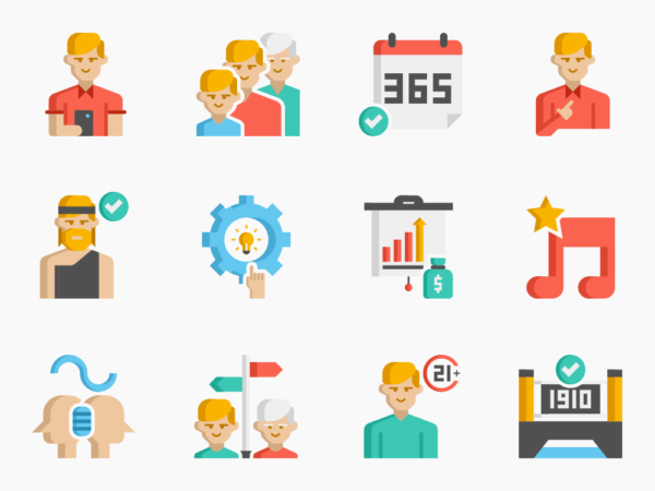 70 Generational Split Icon Set - Flat Icons