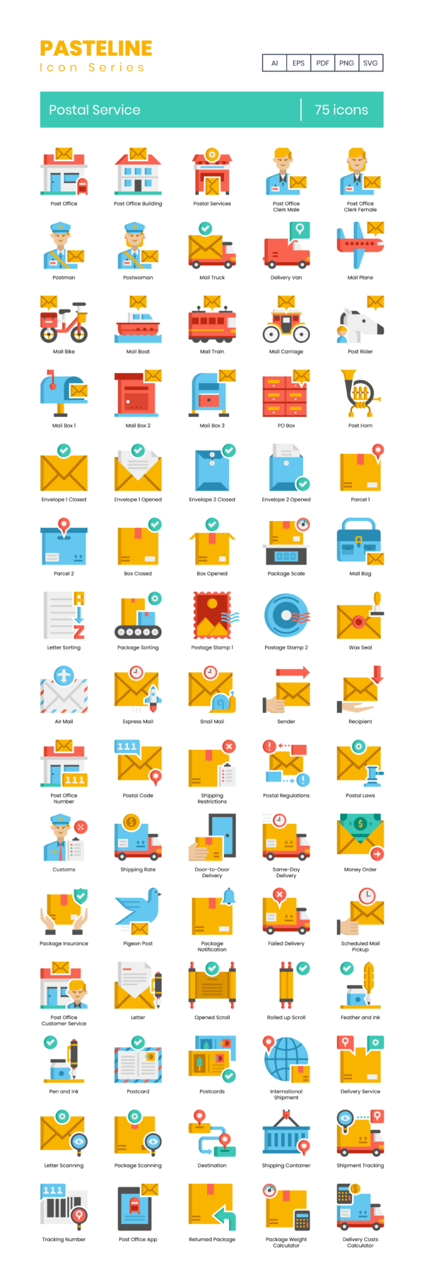 75 Mail Delivery Icon Set - Flat Icons