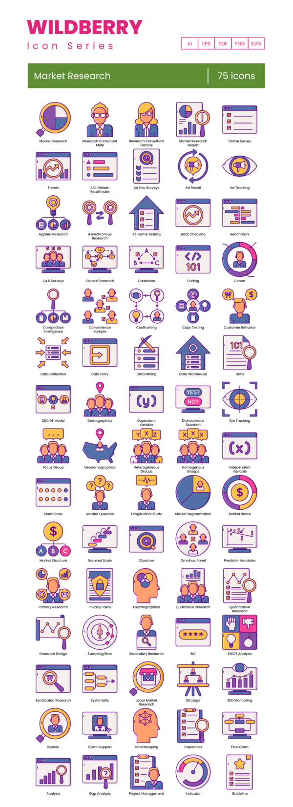 75 Trend Tracking Icon Set - Flat Icons