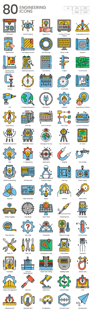 80 Applied Science Icon Set - Flat Icons