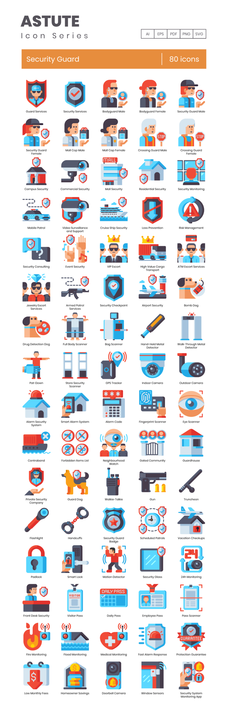80 Protector Icon Set - Flat Icons