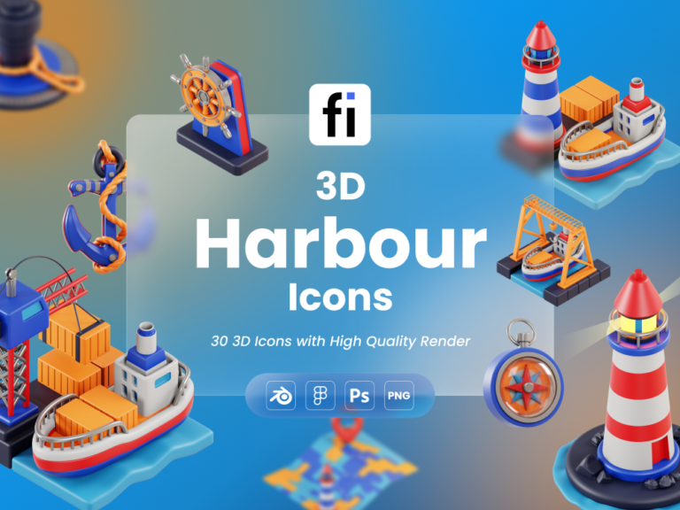 3D Harbour Icon Set Featured Image