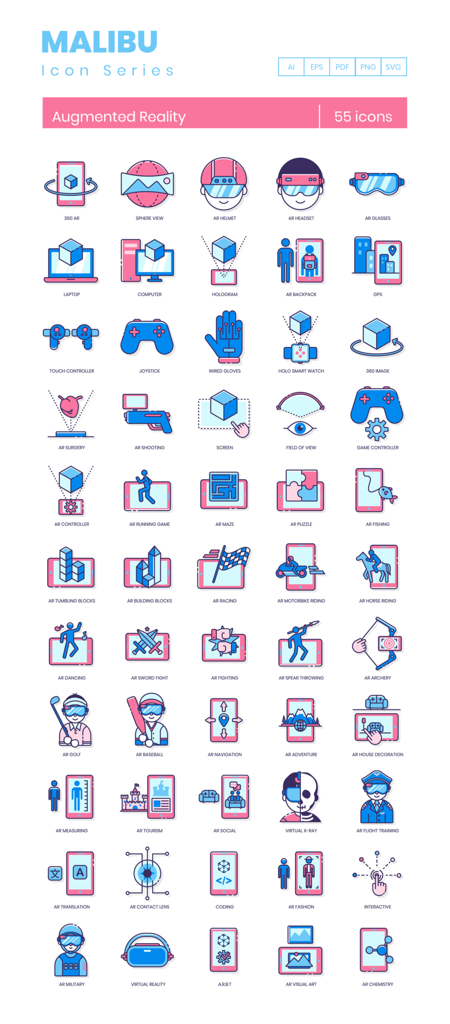 55 Enhanced Reality Icon Set - Flat Icons