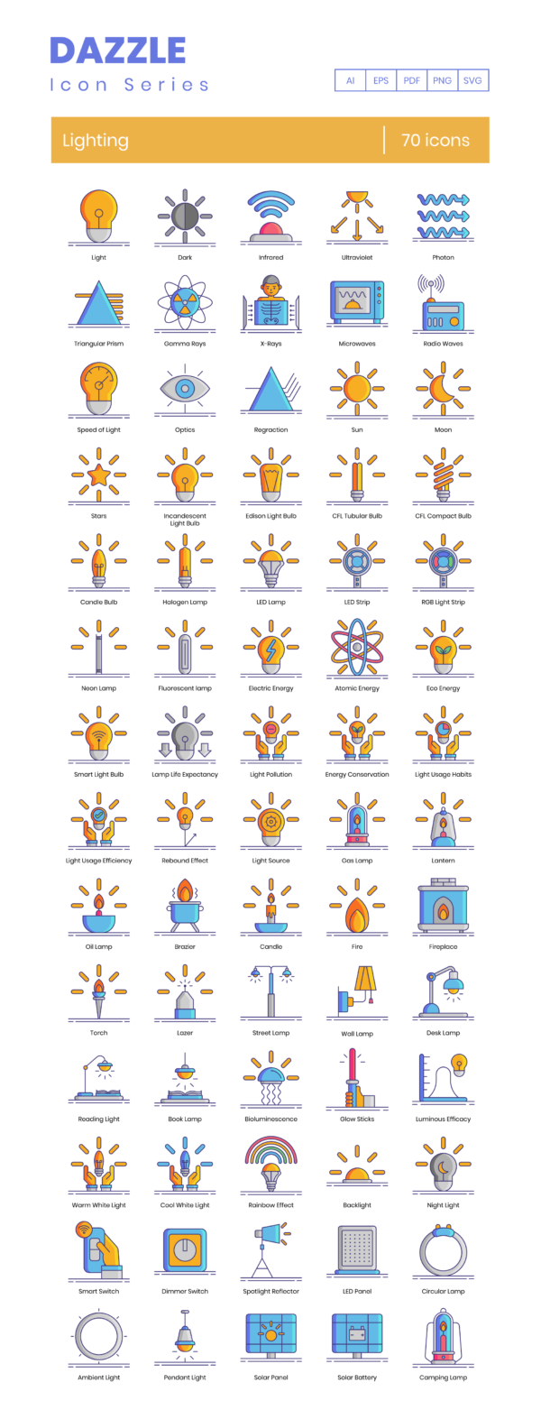 70 Light Design Icon Set - Flat Icons