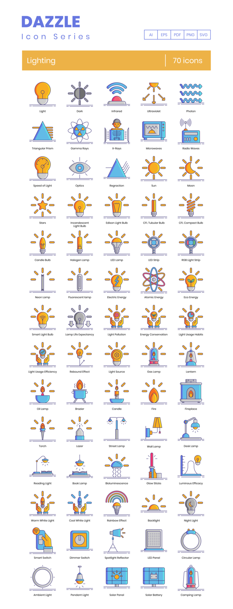 70 Light Design Icon Set - Flat Icons