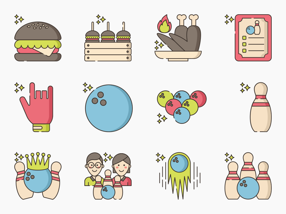 80 Bowling Lounge Icon Set Featured Image